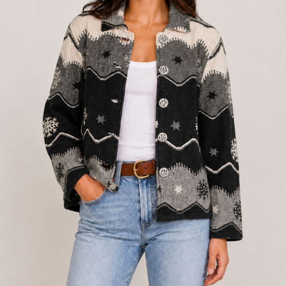 Coldwater Creek Cotton Star Knit Jacket Size Medium